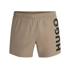 HUGO Men's Abas Vertical Logo Swim Trunks XL 1XL Brown Swim Trunks